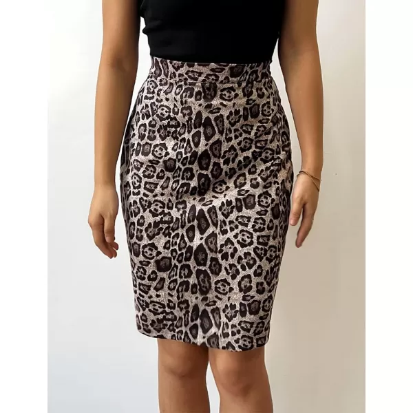 IDEALSANXUN Womens Suede Leopard Pencil Skirt Fall Winter High Wiaisted Stretch Bodycon Midi SkirtBeige