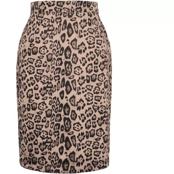 IDEALSANXUN Womens Suede Leopard Pencil Skirt Fall Winter High Wiaisted Stretch Bodycon Midi SkirtBeige