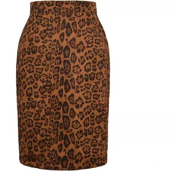 IDEALSANXUN Womens Suede Leopard Pencil Skirt Fall Winter High Wiaisted Stretch Bodycon Midi SkirtKhaki