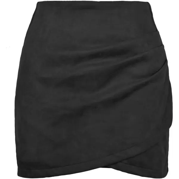 IDEALSANXUN Womens Suede Mini Skirt Fall Winter High Waisted Tulip Hem Stretch Wrap Bodycon Short SkirtBlack