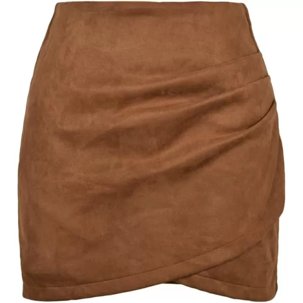 IDEALSANXUN Womens Suede Mini Skirt Fall Winter High Waisted Tulip Hem Stretch Wrap Bodycon Short SkirtBrown