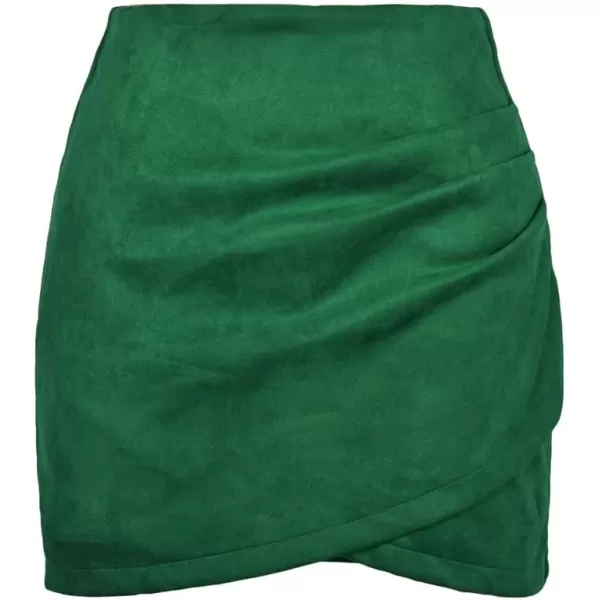 IDEALSANXUN Womens Suede Mini Skirt Fall Winter High Waisted Tulip Hem Stretch Wrap Bodycon Short SkirtGreen