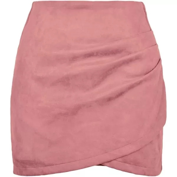 IDEALSANXUN Womens Suede Mini Skirt Fall Winter High Waisted Tulip Hem Stretch Wrap Bodycon Short SkirtPink