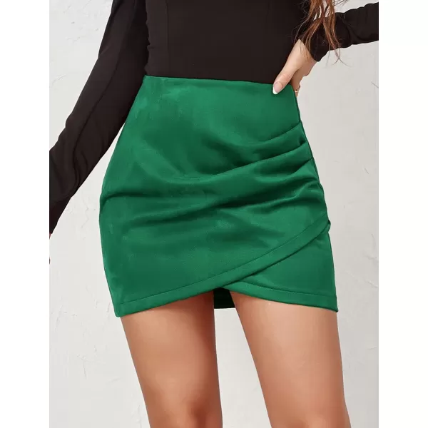 IDEALSANXUN Womens Suede Mini Skirt High Waisted Ruched Bodycon Pencil Skirt with SlitGreen