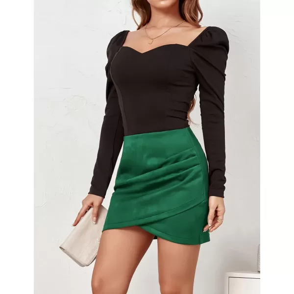 IDEALSANXUN Womens Suede Mini Skirt High Waisted Ruched Bodycon Pencil Skirt with SlitGreen