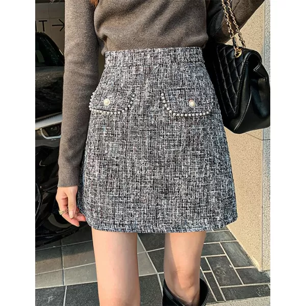 IDEALSANXUN Womens Tweed Mini Skirts Cute High Waisted Bodycon SkirtBlack