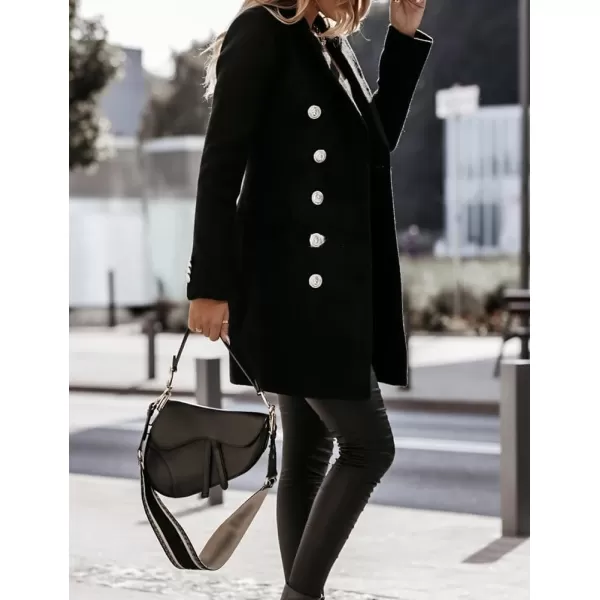 IDEALSANXUN Womens Wool Coat Double Breasted Mid Length Fall Winter Peacoat Trench Coat Jackets 2023Black