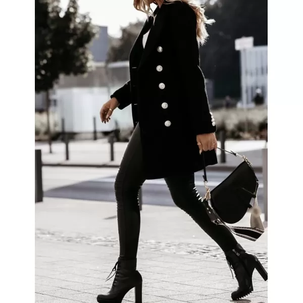 IDEALSANXUN Womens Wool Coat Double Breasted Mid Length Fall Winter Peacoat Trench Coat Jackets 2023Black