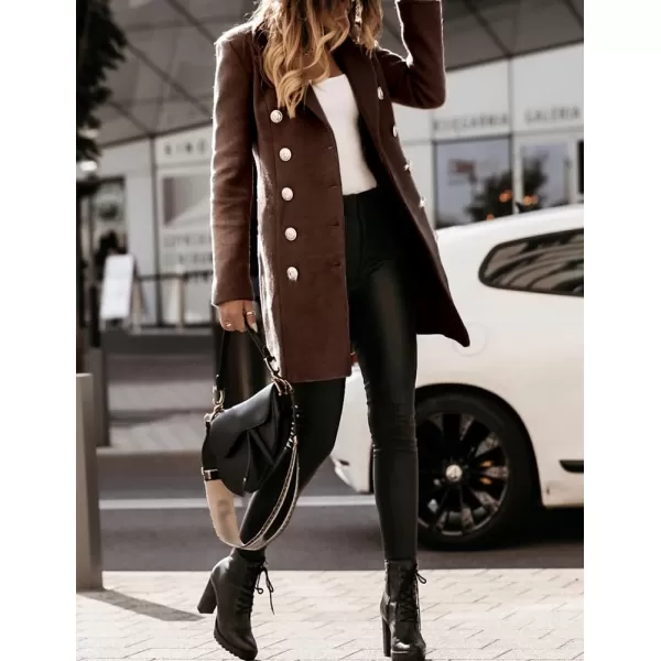 IDEALSANXUN Womens Wool Coat Double Breasted Mid Length Fall Winter Peacoat Trench Coat Jackets 2023Brown