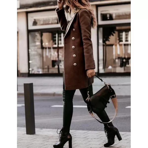 IDEALSANXUN Womens Wool Coat Double Breasted Mid Length Fall Winter Peacoat Trench Coat Jackets 2023Brown