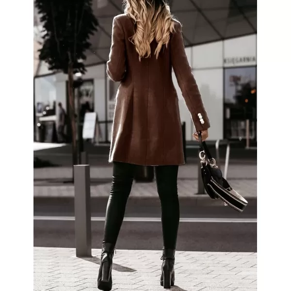 IDEALSANXUN Womens Wool Coat Double Breasted Mid Length Fall Winter Peacoat Trench Coat Jackets 2023Brown