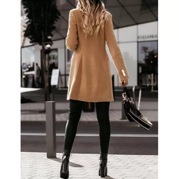 IDEALSANXUN Womens Wool Coat Double Breasted Mid Length Fall Winter Peacoat Trench Coat Jackets 2023Khaki