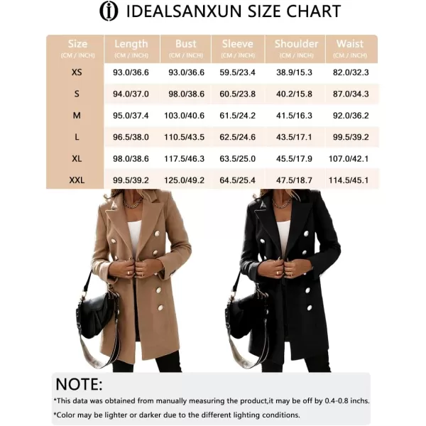 IDEALSANXUN Womens Wool Coat Double Breasted Mid Length Fall Winter Peacoat Trench Coat Jackets 2023Khaki
