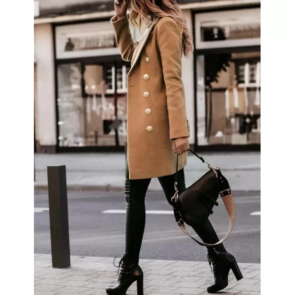 IDEALSANXUN Womens Wool Coat Double Breasted Mid Length Fall Winter Peacoat Trench Coat Jackets 2023Khaki