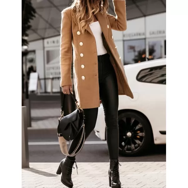 IDEALSANXUN Womens Wool Coat Double Breasted Mid Length Fall Winter Peacoat Trench Coat Jackets 2023Khaki