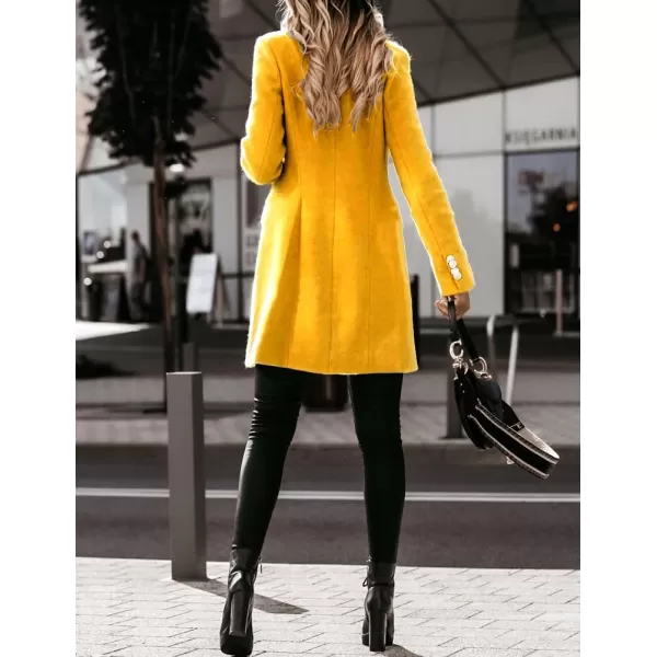 IDEALSANXUN Womens Wool Coat Double Breasted Mid Length Fall Winter Peacoat Trench Coat Jackets 2023Yellow