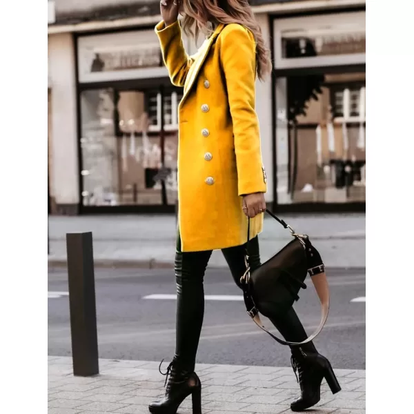 IDEALSANXUN Womens Wool Coat Double Breasted Mid Length Fall Winter Peacoat Trench Coat Jackets 2023Yellow