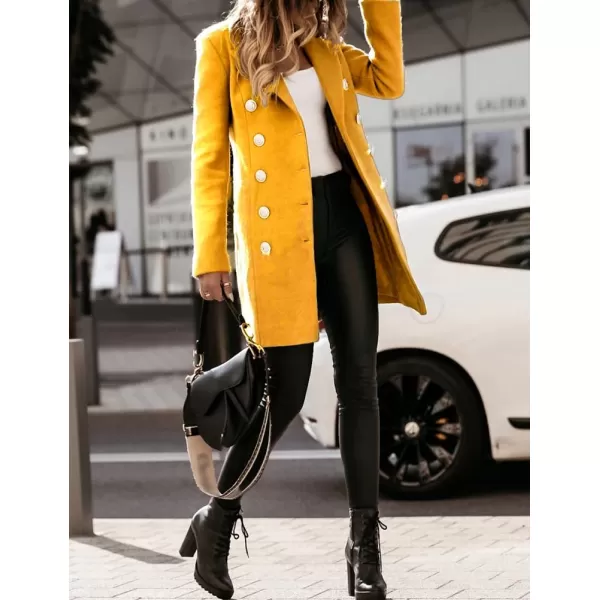 IDEALSANXUN Womens Wool Coat Double Breasted Mid Length Fall Winter Peacoat Trench Coat Jackets 2023Yellow