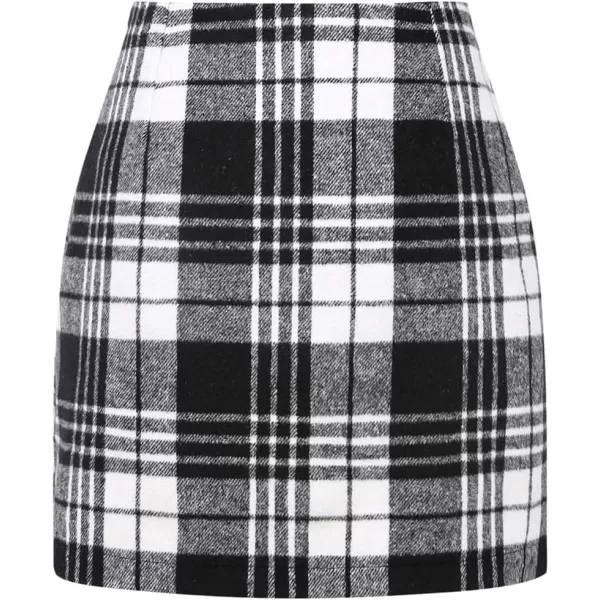 IDEALSANXUN Womens Wool Plaid Mini Skirt Fall Winter Fashion Short Bodycon Pencil Skirt with SlitBlack