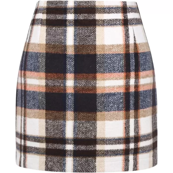 IDEALSANXUN Womens Wool Plaid Mini Skirt Fall Winter Fashion Short Bodycon Pencil Skirt with SlitBrown