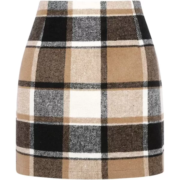 IDEALSANXUN Womens Wool Plaid Mini Skirt Fall Winter Fashion Short Bodycon Pencil Skirt with SlitBrown New