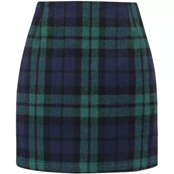 IDEALSANXUN Womens Wool Plaid Mini Skirt Fall Winter Fashion Short Bodycon Pencil Skirt with SlitGreen