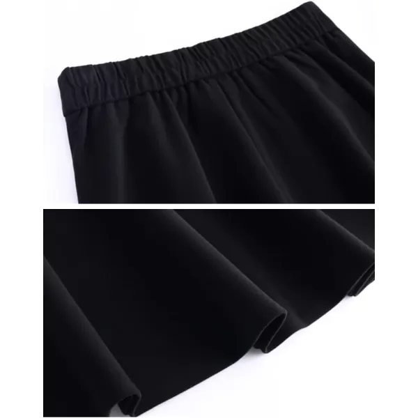 IDEALSANXUN Wool A Line Skirts for Women 2023 Fall Winter Elastic High Waisted Flared Pleated Midi Skirt with PocketsBlack