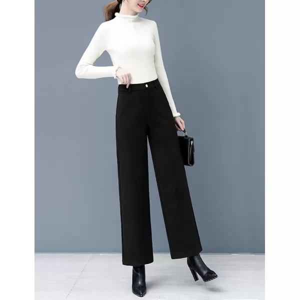 IDEALSANXUN Wool Blend Wide Leg Pants for Women Elastic High Waisted Winter Pants TrousersBlack