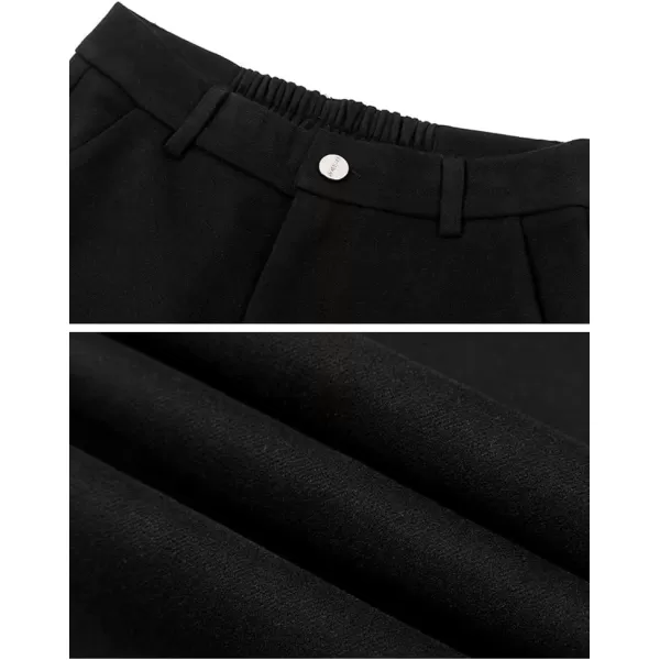 IDEALSANXUN Wool Blend Wide Leg Pants for Women Elastic High Waisted Winter Pants TrousersBlack
