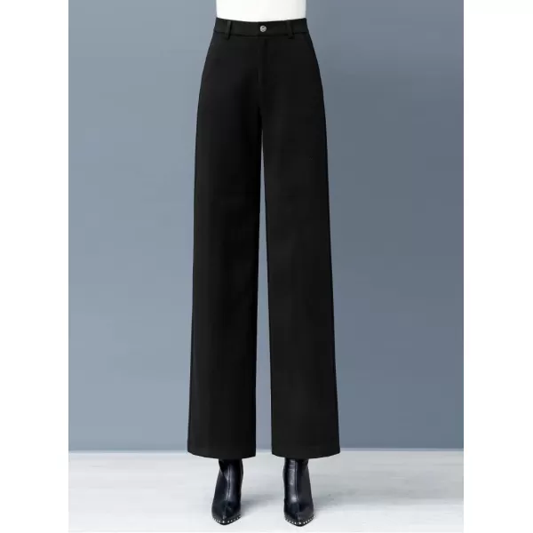 IDEALSANXUN Wool Blend Wide Leg Pants for Women Elastic High Waisted Winter Pants TrousersBlack Fleece