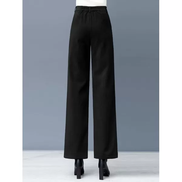 IDEALSANXUN Wool Blend Wide Leg Pants for Women Elastic High Waisted Winter Pants TrousersBlack Fleece