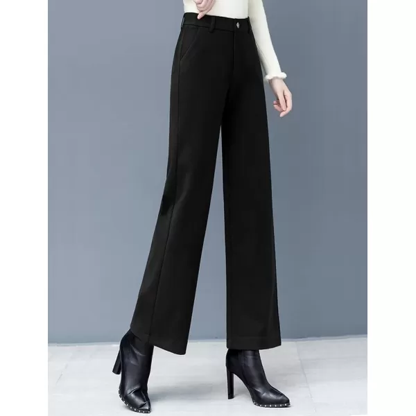IDEALSANXUN Wool Blend Wide Leg Pants for Women Elastic High Waisted Winter Pants TrousersBlack Fleece