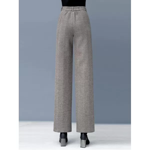 IDEALSANXUN Wool Blend Wide Leg Pants for Women Elastic High Waisted Winter Pants TrousersKhaki