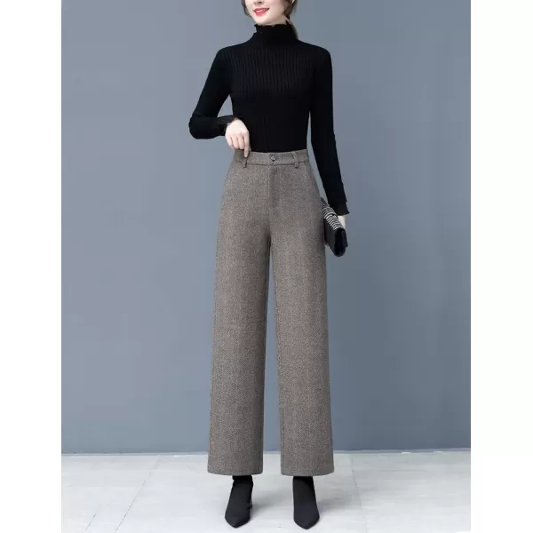 IDEALSANXUN Wool Blend Wide Leg Pants for Women Elastic High Waisted Winter Pants TrousersKhaki