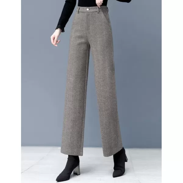 IDEALSANXUN Wool Blend Wide Leg Pants for Women Elastic High Waisted Winter Pants TrousersKhaki