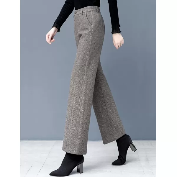 IDEALSANXUN Wool Blend Wide Leg Pants for Women Elastic High Waisted Winter Pants TrousersKhaki Fleece