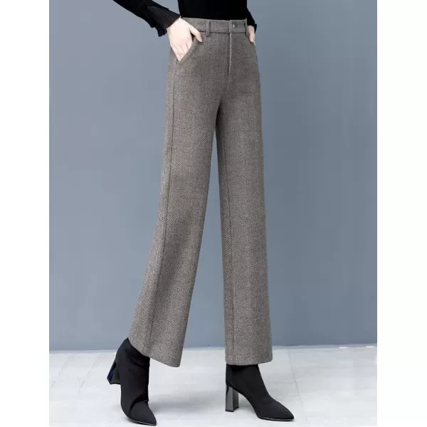 IDEALSANXUN Wool Blend Wide Leg Pants for Women Elastic High Waisted Winter Pants TrousersKhaki Fleece