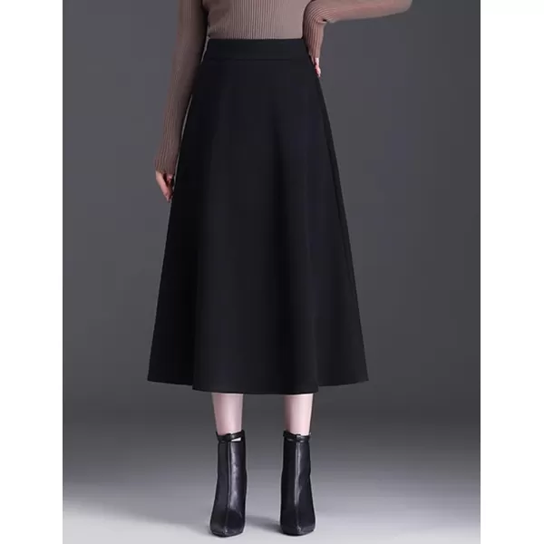 IDEALSANXUN Wool Maxi Skirt for Women High Waisted Pleated Fall Winter A Line Ruffle 2023 Trendy Long SkirtsBlack