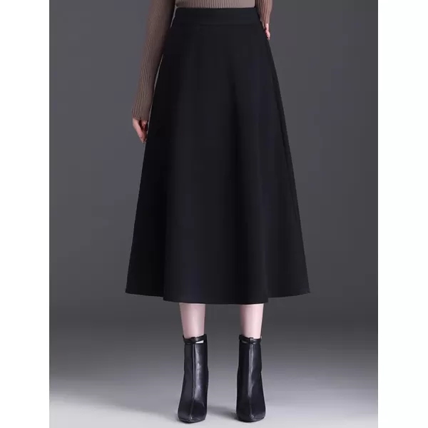 IDEALSANXUN Wool Maxi Skirt for Women High Waisted Pleated Fall Winter A Line Ruffle 2023 Trendy Long SkirtsBlack
