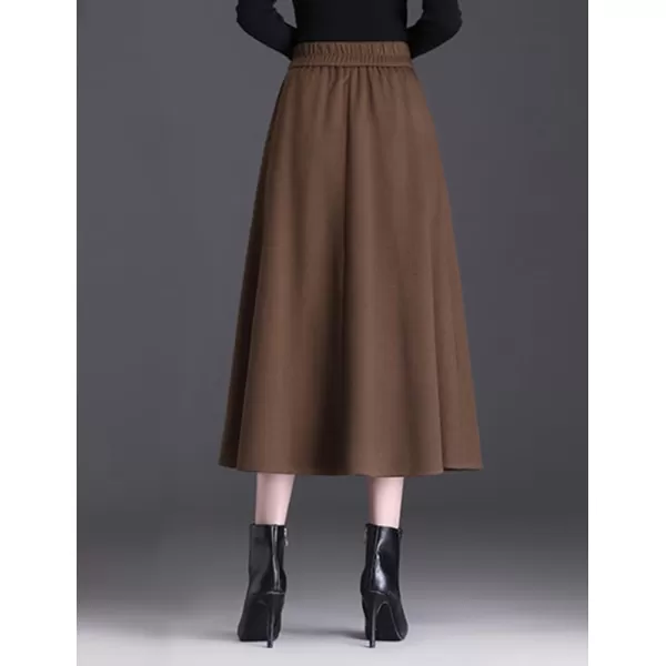 IDEALSANXUN Wool Maxi Skirt for Women High Waisted Pleated Fall Winter A Line Ruffle 2023 Trendy Long SkirtsCoffee