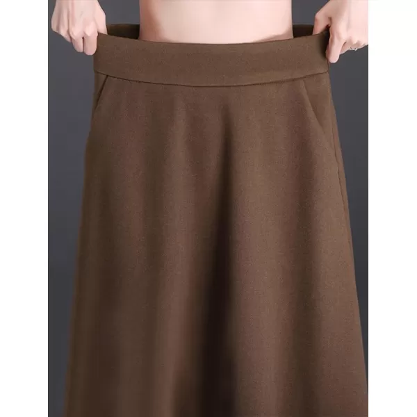 IDEALSANXUN Wool Maxi Skirt for Women High Waisted Pleated Fall Winter A Line Ruffle 2023 Trendy Long SkirtsCoffee