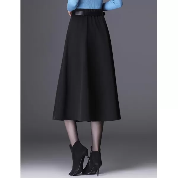 IDEALSANXUN Wool Maxi Skirts for Women High Waisted Pleated A line Flowy Fall Winter Trendy Skirt with PocketsBlack