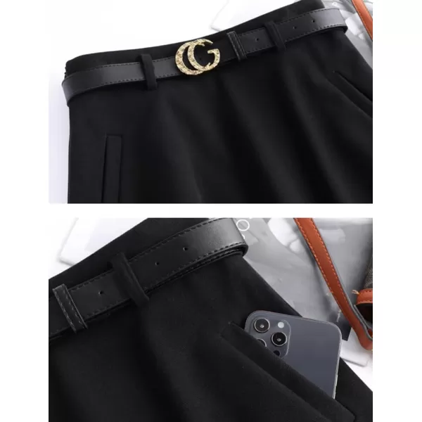 IDEALSANXUN Wool Maxi Skirts for Women High Waisted Pleated A line Flowy Fall Winter Trendy Skirt with PocketsBlack