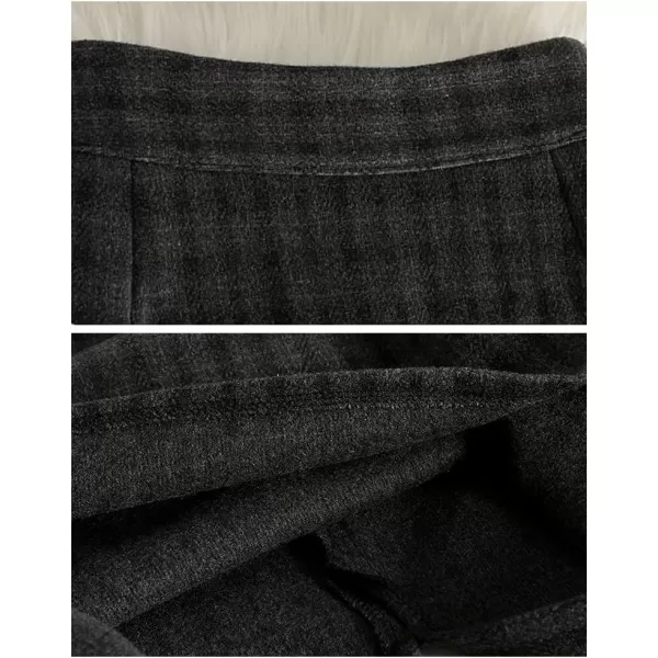 IDEALSANXUN Wool Midi Plaid Skirts for Women Warm Fall Winter A Line Elastic High Waisted SkirtBlack