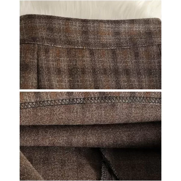 IDEALSANXUN Wool Midi Plaid Skirts for Women Warm Fall Winter A Line Elastic High Waisted SkirtCoffee