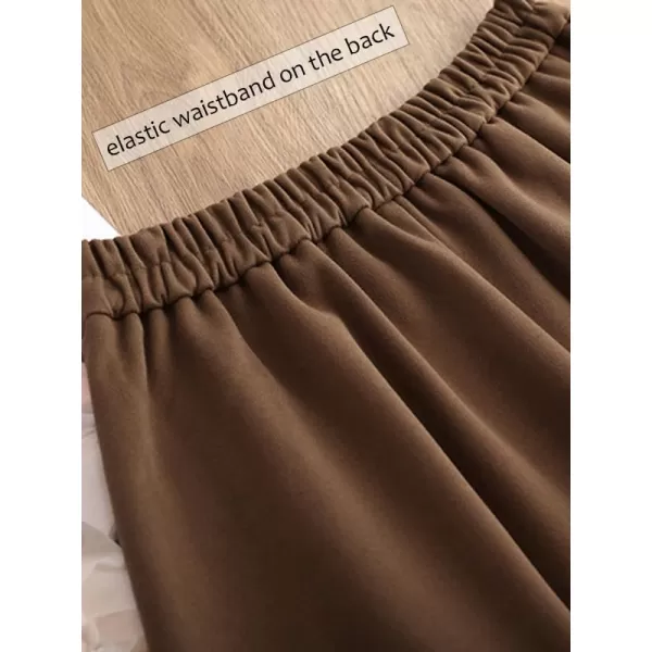 IDEALSANXUN Wool Midi Skirts for Women High Waisted Aline Fall Winter Trendy Flowy SkirtCoffee