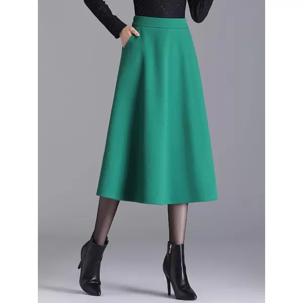 IDEALSANXUN Wool Midi Skirts for Women High Waisted Aline Fall Winter Trendy Flowy SkirtGreen