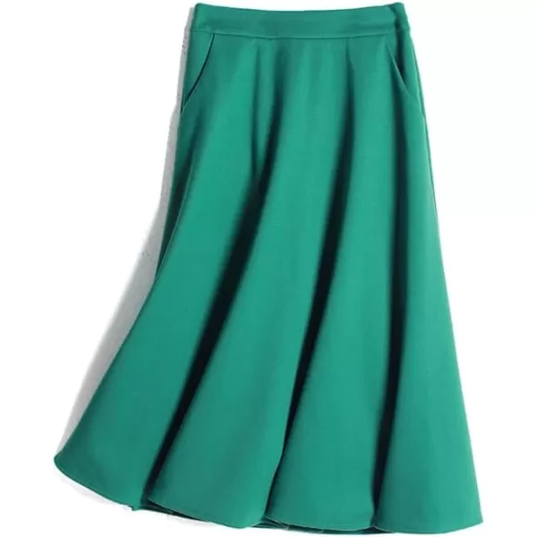 IDEALSANXUN Wool Midi Skirts for Women High Waisted Aline Fall Winter Trendy Flowy SkirtGreen