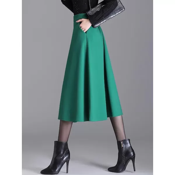 IDEALSANXUN Wool Midi Skirts for Women High Waisted Aline Fall Winter Trendy Flowy SkirtGreen