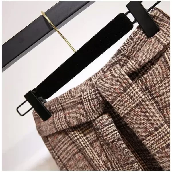 IDEALSANXUN Wool Plaid Midi Skirts for Womens A Line Elastic High Waisted Belted Warm Fall Winter SkirtsKhaki